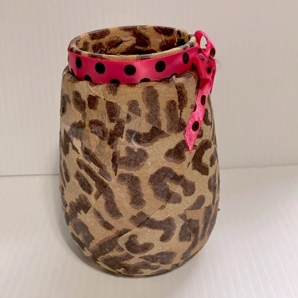 Makeup Brush Hair Brush Pen Pencil Display Cheetah Leopard Storage Jars SET of 2